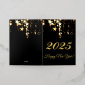 2025，新年おめでとう！金ゴールド星と黒背景 箔シーズンカード (外側レイダウン)
