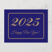 2025，新年おめでとう！金ゴールド&ネイビー背景 ポストカード (正面)