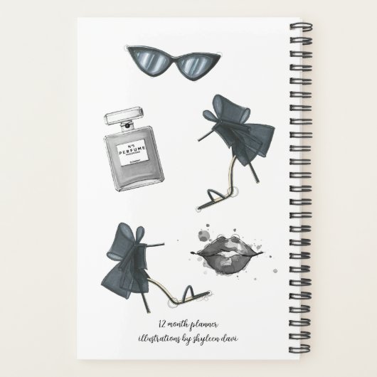 2025 12か月のファッションカ図解入りの、写真付きのレンダー プランナー手帳 (裏面)