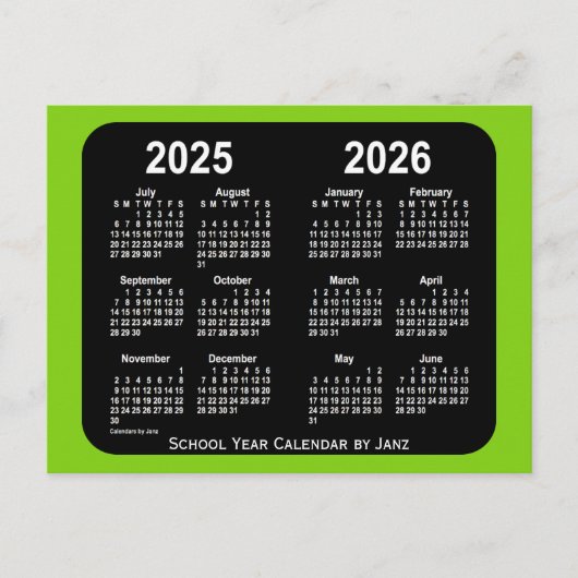 2025-2026イエローグリーンネオンスクールカレンダーbyヤンツ ポストカード (正面)