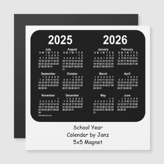 2025-2026ジャンスによる白黒の学校カレンダー (正面/裏面)