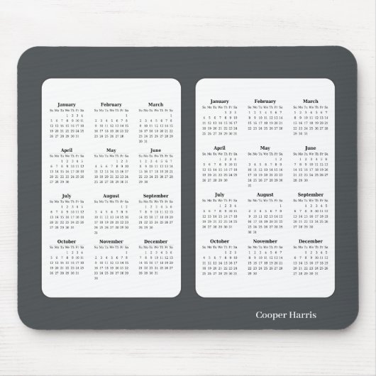 2025 - 2026基本的な白黒カレンダー マウスパッド (正面)