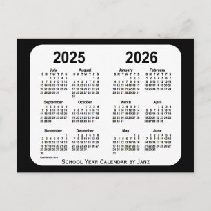 2025-2026年ジャン ブラック＆ホワイト学校カレンダー ポストカード