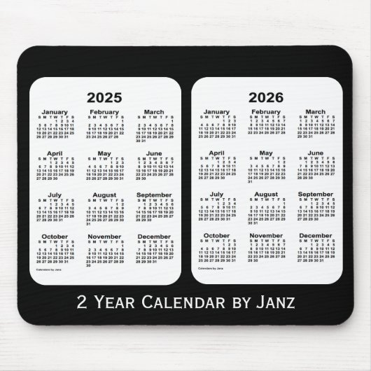 2025-2026 Black and White 2 Year Calendar by Janz マウスパッド (正面)