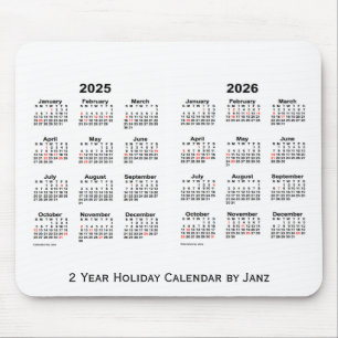 2025-2026 White 2 Year Holiday Calendar by Janz マウスパッド