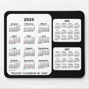 2025-2027黒Janz著3年の休日のカレンダー マウスパッド