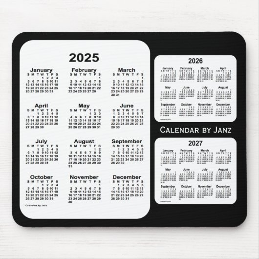 2025-2027 Janzによる白黒3年カレンダー マウスパッド (正面)
