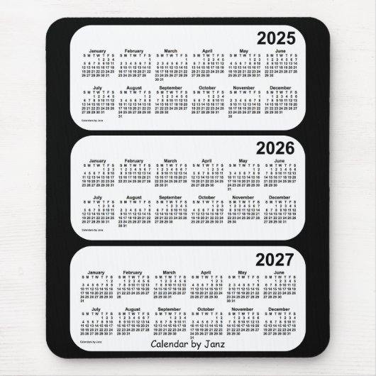 2025-2027 Janzによる白黒3年カレンダー マウスパッド (正面)