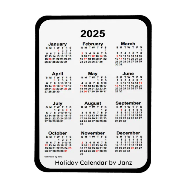 2025 Black Holiday Calendar by Janz マグネット Zazzle.co.jp