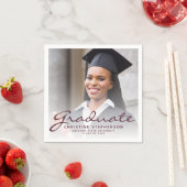 2025 Burgundy Script写真卒業パーティー スタンダードカクテルナプキン (インサイチュ)