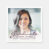 2025 Burgundy Script写真卒業パーティー スタンダードカクテルナプキン (正面)