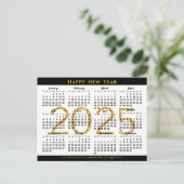 2025 Business Calendar黒モダン金ゴールドグリッター シーズンポストカード (スタンド正面)