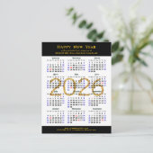 2025 Business Calendar黒モダン金ゴールドグリッター シーズンポストカード (スタンド正面)