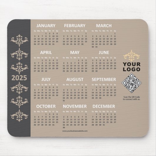 2025 Calendar Business Logo QR Code Latte Baroque マウスパッド (正面)