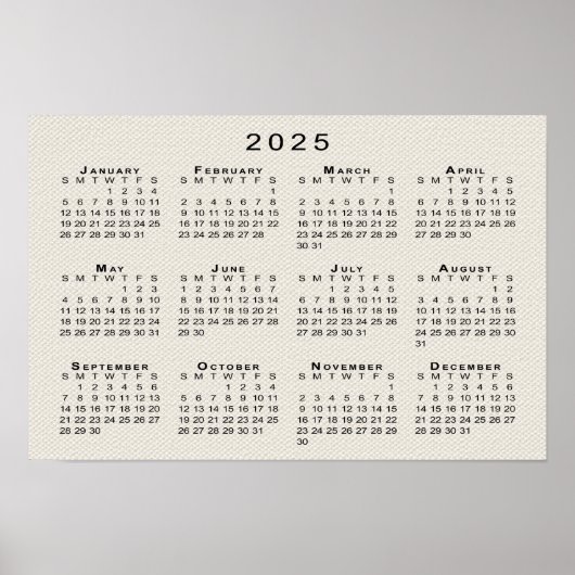 2025 Calendar on Canvasテクスチフェイクャテンプレート ポスター (正面)