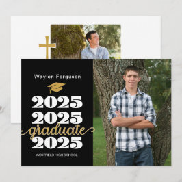 2025 Christian Black金ゴールド写真卒業 案内状