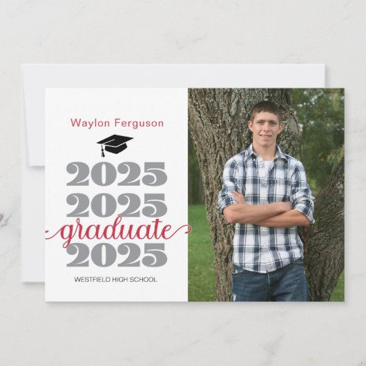 2025 Christian Black Red Photo卒業 案内状 (正面)