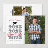 2025 Christian Black Red Photo卒業 案内状 (正面/裏面)