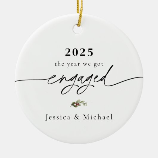 2025 Engaged Ornament | Modern Photo Keepsake セラミックオーナメント (正面)