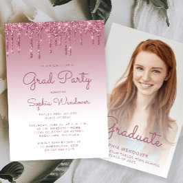 2025 Glam Burgundyグリッタードリップ写真卒業 招待状