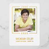 2025 GRADフォトフレームモダンブルー王室の金ゴールド 箔招待状 (正面)