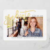 2025 GRAD写真書道モダンオーバーレイ金ゴールド 箔招待状 (正面)