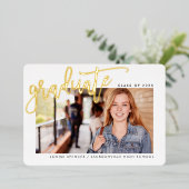 2025 GRAD写真書道モダンオーバーレイ金ゴールド 箔招待状 (立ち正面)