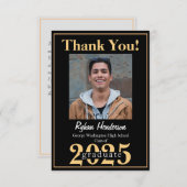 2025 Grad はっきりした金ゴールド黒写真ありがとう サンキューカード (正面/裏面)