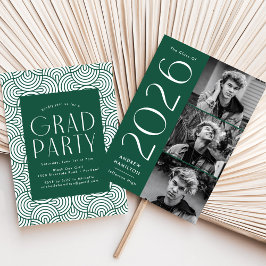 2025 Green モダン 3写真卒業パーティー 招待状