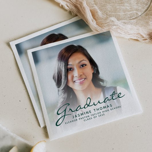 2025 Green Script写真卒業パーティー スタンダードカクテルナプキン