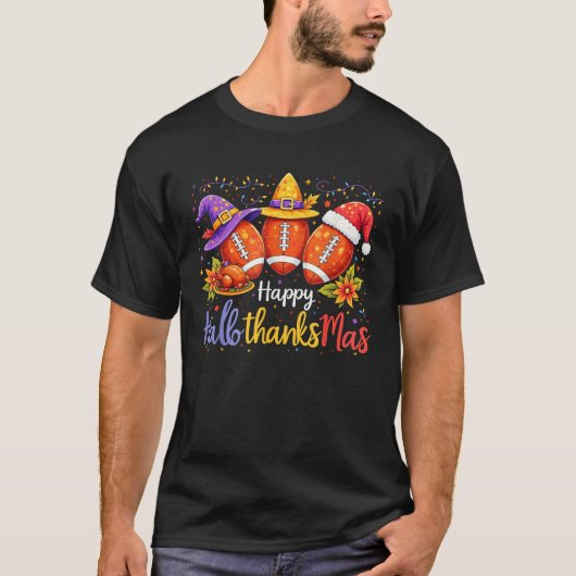 2025 Happy Halloween Thanksgiving Christmas Footba Tシャツ (正面)