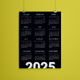2025 Kalender Deutsch白黒 マグネット招待状