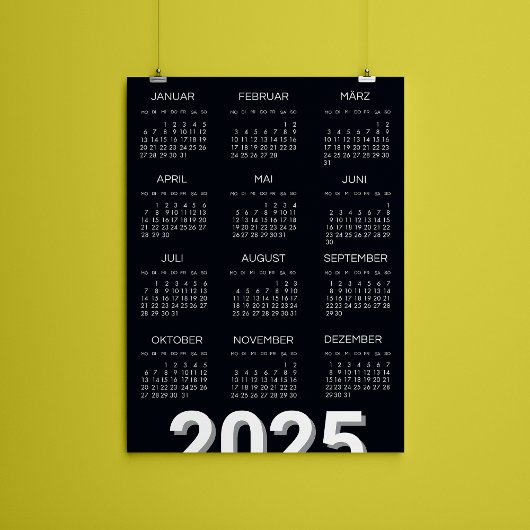 2025 Kalender Deutsch白黒 マグネット招待状