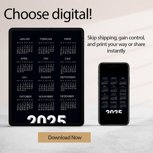 2025 Kalender Deutsch白黒 招待状