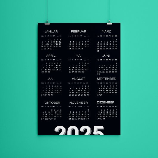 2025 Kalender Deutsch白黒 招待状