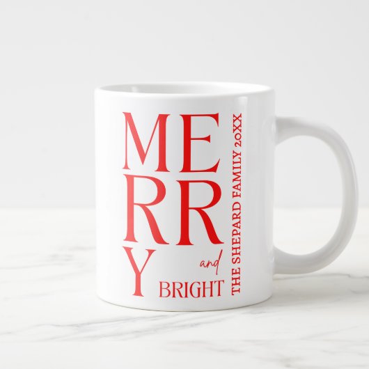 2025 Modern Merry and Bright Red Pink Christmas ジャンボコーヒーマグカップ (右)