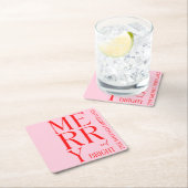 2025 Modern Merry and Bright Red Pink Christmas スクエアペーパーコースター (インサイチュ)