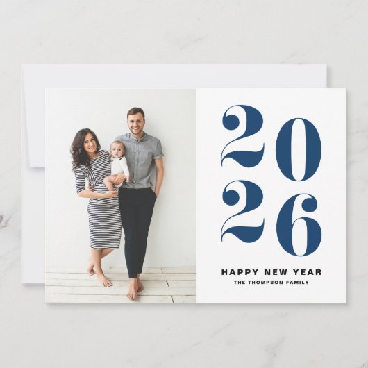 2025 Navy Blueはっきりしたタイポグラフィ新年写真 シーズンカード (正面)