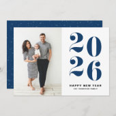 2025 Navy Blueはっきりしたタイポグラフィ新年写真 シーズンカード (正面/裏面)