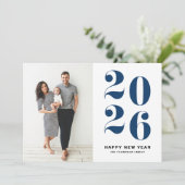 2025 Navy Blueはっきりしたタイポグラフィ新年写真 シーズンカード (スタンド正面)