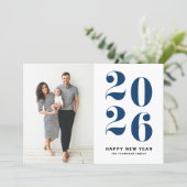 2025 Navy Blueはっきりしたタイポグラフィ新年写真 シーズンカード (スタンド正面)
