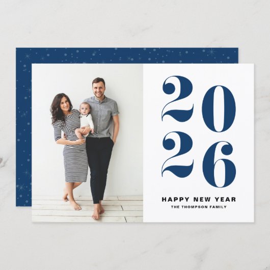 2025 Navy Blueはっきりしたタイポグラフィ新年写真 シーズンカード (正面/裏面)