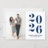 2025 Navy Blueはっきりしたタイポグラフィ新年写真 シーズンカード (正面)