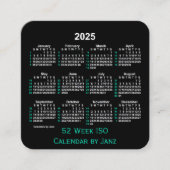 2025 Neon 52週間ISOカレンダー(Janz) スクエア名刺 (正面)