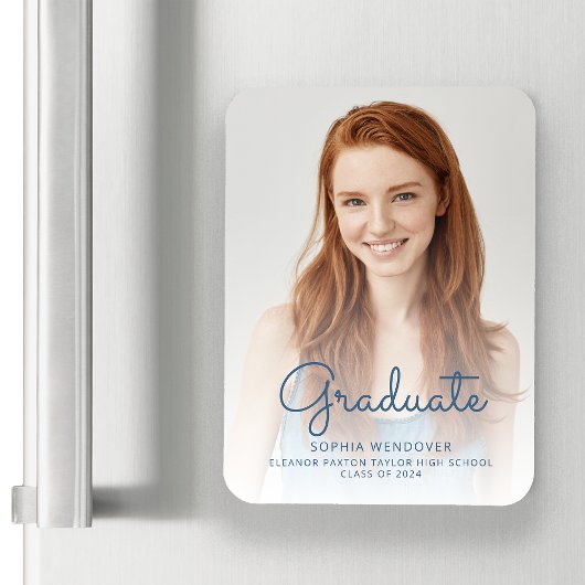 2025 Photo Blue Script Overlay Grad Announcement マグネット