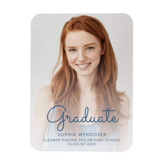 2025 Photo Blue Script Overlay Grad Announcement マグネット (縦)
