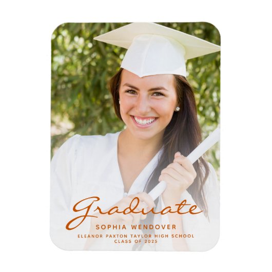 2025 Photo Burnt Orange Script Grad Announcement マグネット (縦)