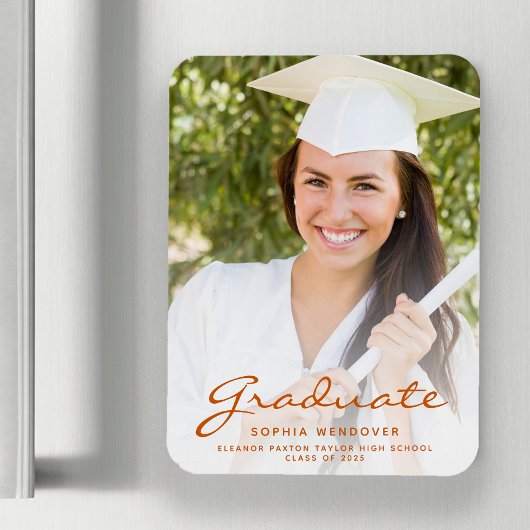 2025 Photo Burnt Orange Script Grad Announcement マグネット