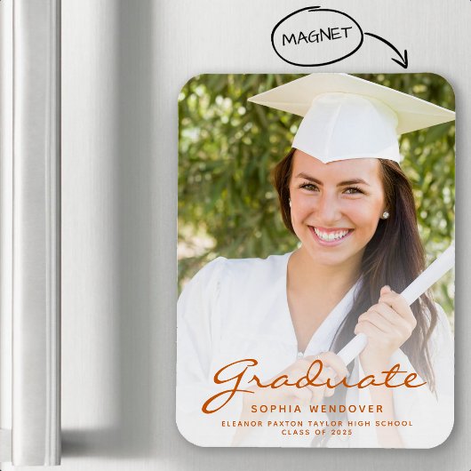 2025 Photo Burnt Orange Script Grad Announcement マグネット