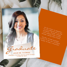 2025 Photo Burnt Orange Script Grad Announcement 招待状